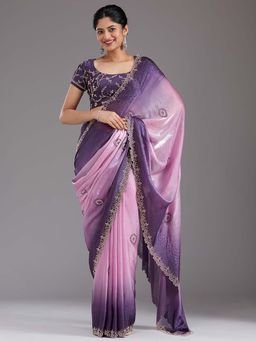 Koskii - Light Lavender Stonework Gold Tissue Saree with Unstitched Blouse