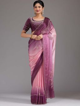 Koskii - Pink Stonework Gold Tissue Saree with Unstitched Blouse