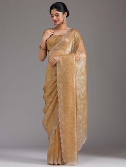 Koskii - Gold Stonework Gold Tissue Saree with Unstitched Blouse