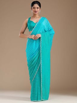 Koskii - Blue Cutdana Crepe Saree with Unstitched Blouse