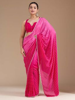 Koskii - Rani Pink Cutdana Crepe Saree with Unstitched Blouse
