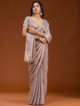 Koskii - Grey Sequins Organza Saree with Unstitched Blouse