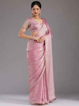 Koskii - Onion Pink Sequins Organza Saree with Unstitched Blouse
