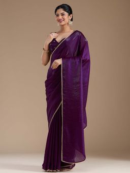 Koskii - Purple Sequins Tissue Saree with Unstitched Blouse