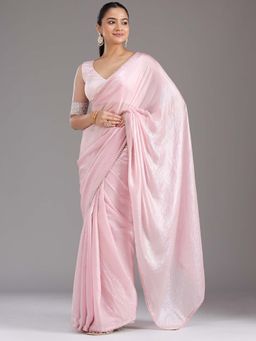 Koskii - Baby Pink Pearlwork Tissue Saree with Unstitched Blouse