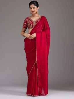 Koskii - Rani Pink Sequins Tissue Saree with Unstitched Blouse