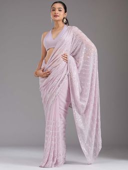 Koskii - Lavender Sequins Georgette Saree with Unstitched Blouse
