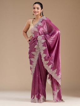 Koskii - Mauve Thread Work Organza Saree with Unstitched Blouse