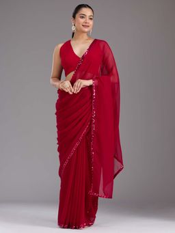 Koskii - Maroon Sequins Georgette Saree with Unstitched Blouse