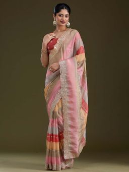 Koskii - Multi-Color Sequins Organza Saree with Unstitched Blouse