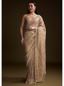 KALKI FASHION - Copper Tissue Heavy Floral Hand Embellished Saree with Unstitched Blouse