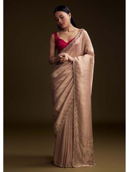 KALKI FASHION - Pink Tissue Cutdana & Mirror Embellished Saree with Unstitched Blouse