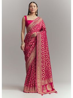 KALKI FASHION - Pink Silk Heavy Woven Saree with Unstitched Blouse