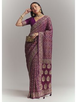 KALKI FASHION - Purple Banarasi Georgette Woven Saree with Unstitched Blouse