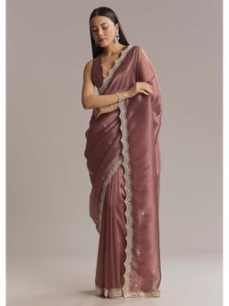 KALKI FASHION - Mauve Bead & Sequin Silk Saree with Unstitched Blouse
