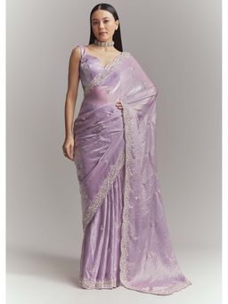 KALKI FASHION - Lavender Chinon Embellished Saree with Unstitched Blouse