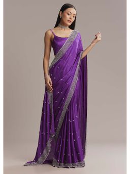 KALKI FASHION - Purple Chinon Stone & Sequin Embellished Saree with Unstitched Blouse