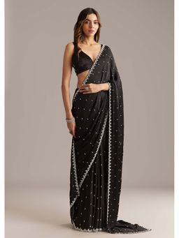 KALKI FASHION - Black Chinon Stone & Cutdana Embellished Saree with Unstitched Blouse