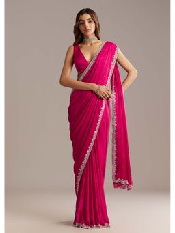 KALKI FASHION - Hot Pink Chinon Stone & Sequin Embellished Saree with Unstitched Blouse