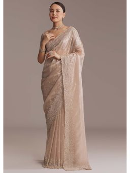 KALKI FASHION - Beige Tissue Embellished Cutwork Border Saree with Unstitched Blouse