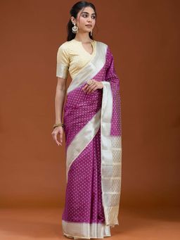 Koskii - Wine Null Woven Silk Saree with Unstitched Blouse