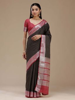 Koskii - Green Silver Woven Silk Saree with Unstitched Blouse