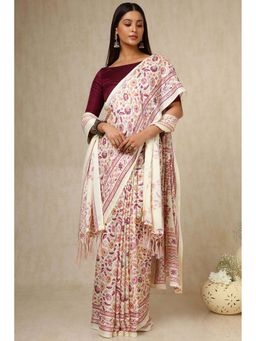 Soch - Cream Pashmina Woven Design Saree with Unstitched Blouse & Shawl