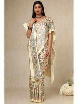 Soch - Cream Pashmina Woven Design Saree with Unstitched Blouse & Shawl