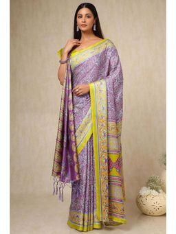 Soch - Purple Pashmina Woven Design Saree with Unstitched Blouse & Shawl