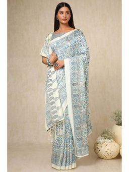 Soch - Cream Pashmina Woven Design Saree with Unstitched Blouse & Shawl