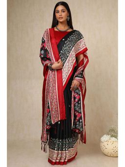 Soch - Black Pashmina Woven Design Saree with Unstitched Blouse & Shawl