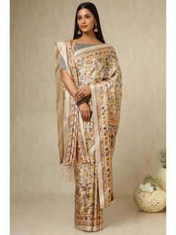 Soch - Beige Pashmina Woven Design Saree with Unstitched Blouse & Shawl