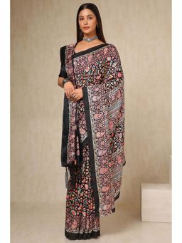 Soch - Black Pashmina Woven Design Saree with Unstitched Blouse & Shawl