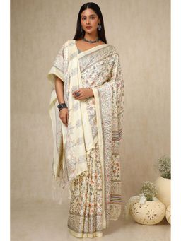 Soch - Cream Pashmina Woven Design Saree with Unstitched Blouse & Shawl