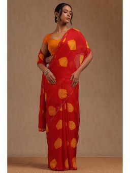 Soch - Red Georgette Bandhani Print Saree with Unstitched Blouse