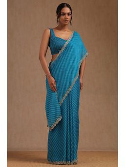 Soch - Blue Georgette Leheriya Print Saree with Unstitched Blouse