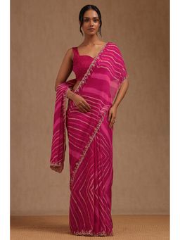 Soch - Pink Georgette Leheriya Print Saree with Unstitched Blouse