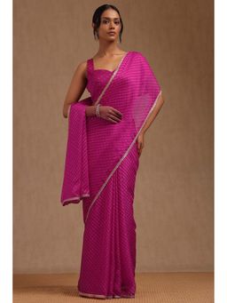 Soch - Fuchsia Pink Georgette Leheriya Print Saree with Unstitched Blouse