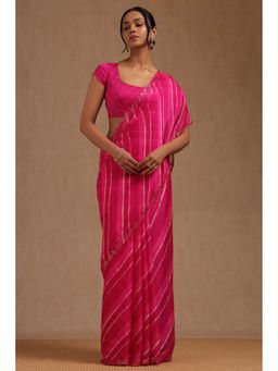 Soch - Pink Georgette Leheriya Print Saree with Unstitched Blouse