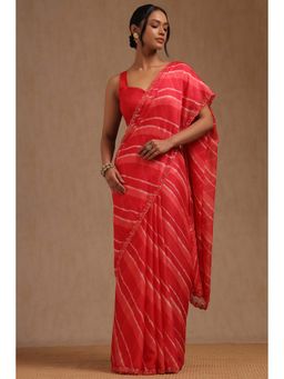Soch - Red Georgette Leheriya Print Saree with Unstitched Blouse