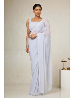 Soch - Grey Georgette Stone Work Saree with Unstitched Blouse