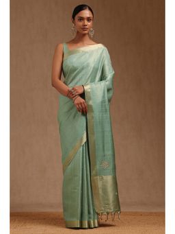 Soch - Green Tussar Embellished Saree with Unstitched Blouse