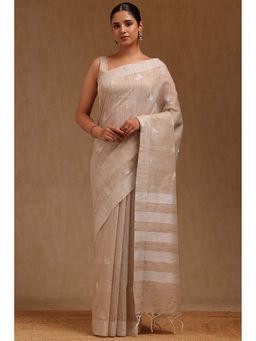 Soch - Beige Chanderi Embroidered Saree with Unstitched Blouse