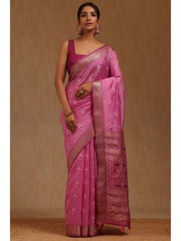 Soch - Pink Tussar Woven Design Saree with Unstitched Blouse