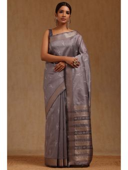 Soch - Grey Tussar Woven Design Saree with Unstitched Blouse
