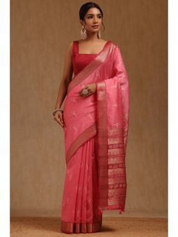 Soch - Blush Pink Tussar Woven Design Saree with Unstitched Blouse