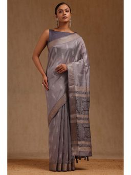 Soch - Grey Tussar Woven Design Saree with Unstitched Blouse