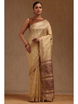 Soch - Beige Tussar Woven Design Saree with Unstitched Blouse