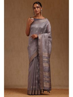 Soch - Grey Tussar Warli Woven Design Saree with Unstitched Blouse