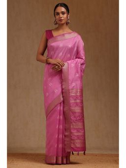 Soch - Pink Tussar Warli Woven Design Saree with Unstitched Blouse